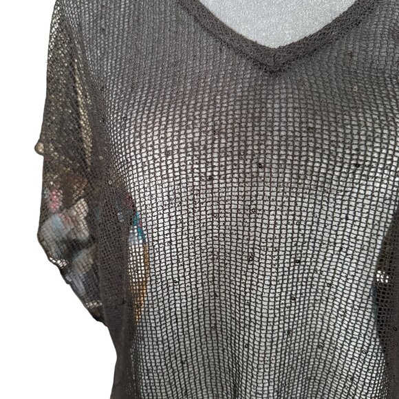 Sheer Black Mesh Tunic Top By Jordan Taylor With V-Neckline & Tie Back Detail Fo - Picture 2 of 6